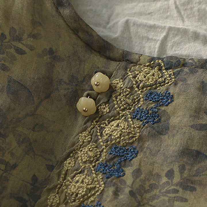 Dreiviertelarm-Damenbluse mit Buddha Stones -Stickerei und Blättern - image 16