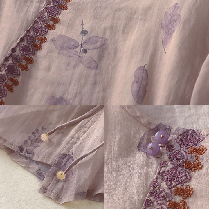 Dreiviertelarm-Damenbluse mit Buddha Stones -Stickerei und Blättern - image 11