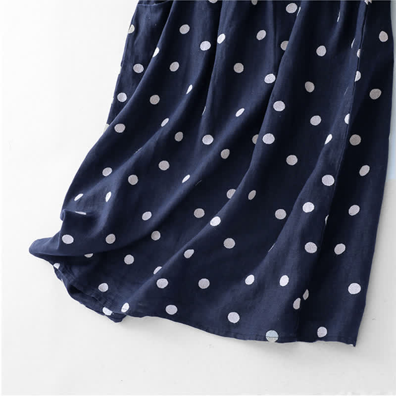 Buddha Stones Polka Dot V-Ausschnitt Schnürkleid für Damen, Midikleid mit Taschen - image 7