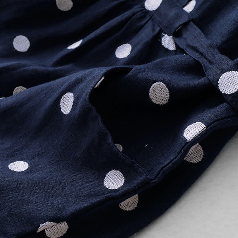 Buddha Stones Polka Dot V-Ausschnitt Schnürkleid für Damen, Midikleid mit Taschen - image 6