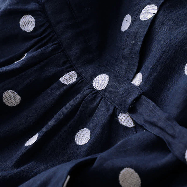 Buddha Stones Polka Dot V-Ausschnitt Schnürkleid für Damen, Midikleid mit Taschen - image 5