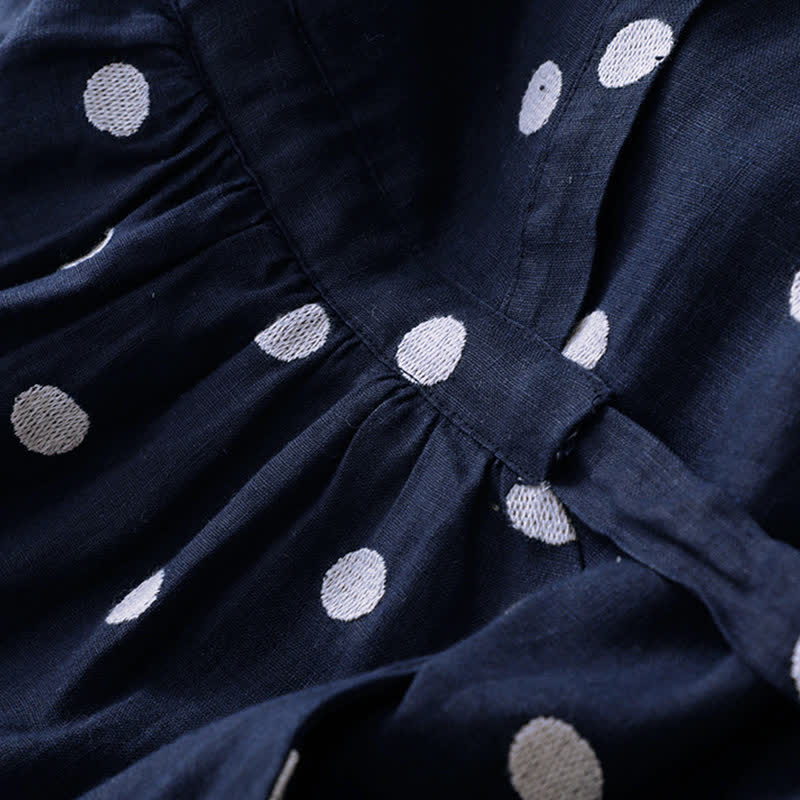 Buddha Stones Polka Dot V-Ausschnitt Schnürkleid für Damen, Midikleid mit Taschen - image 5