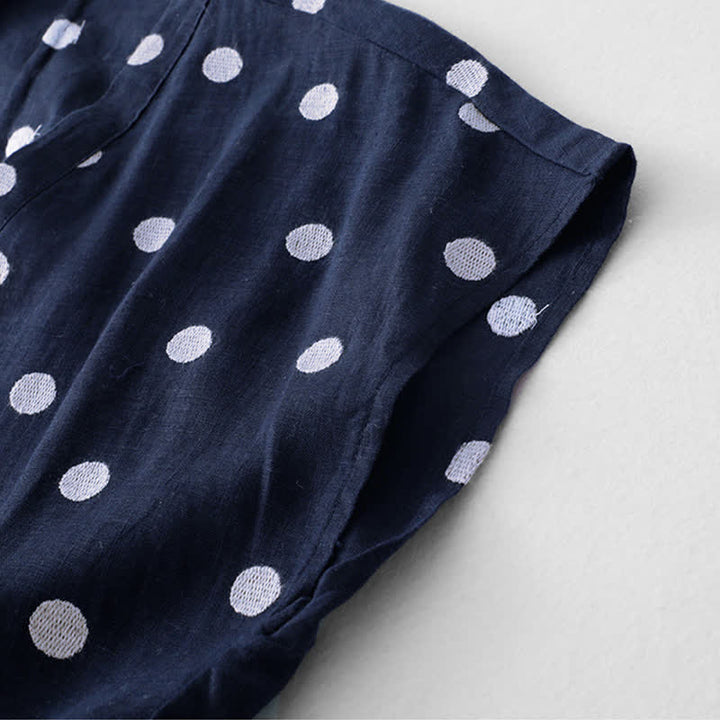 Buddha Stones Polka Dot V-Ausschnitt Schnürkleid für Damen, Midikleid mit Taschen - image 3