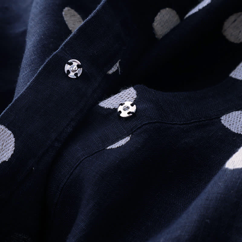 Buddha Stones Polka Dot V-Ausschnitt Schnürkleid für Damen, Midikleid mit Taschen - image 4