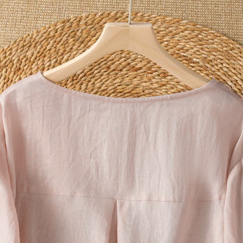 Buddha Stones Sommerliches, lässig-elegantes, weiß besticktes Damen-Langarmshirt mit Blumenmuster und Rundhalsausschnitt - image 3
