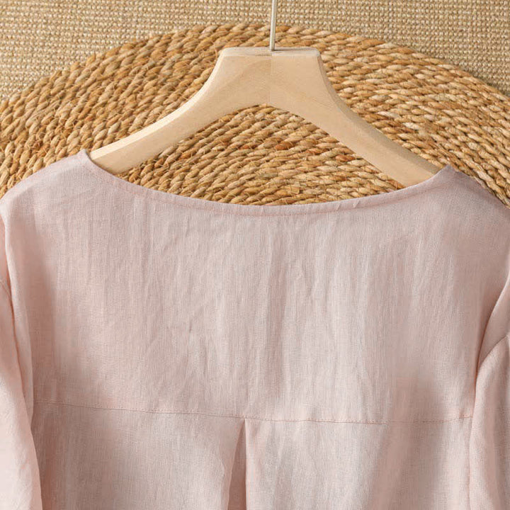 Buddha Stones Sommerliches, lässig-elegantes, weiß besticktes Damen-Langarmshirt mit Blumenmuster und Rundhalsausschnitt - image 3