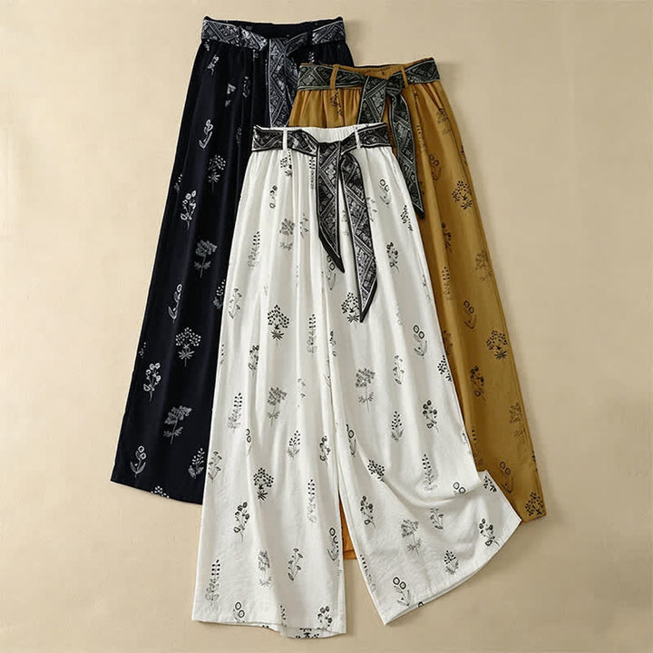 Buddha Stones Lässige Vintage-Sommerhose mit Blumenmuster, Kordelzug, weites Bein und Tasche - image 19