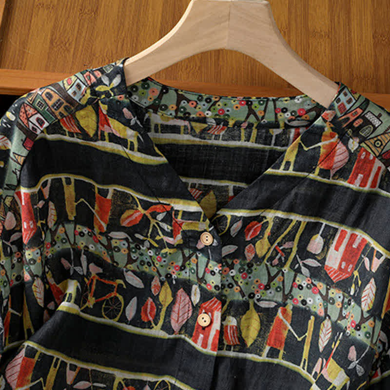 Damen-T-Shirt aus Polyester mit Dreiviertelärmeln, V-Ausschnitt, Knopfleiste und Buddha Stones -Motiv - image 11