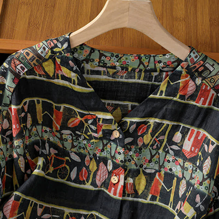 Damen-T-Shirt aus Polyester mit Dreiviertelärmeln, V-Ausschnitt, Knopfleiste und Buddha Stones -Motiv - image 11