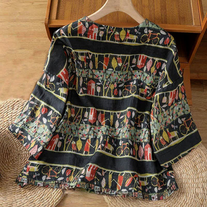 Damen-T-Shirt aus Polyester mit Dreiviertelärmeln, V-Ausschnitt, Knopfleiste und Buddha Stones -Motiv - image 10
