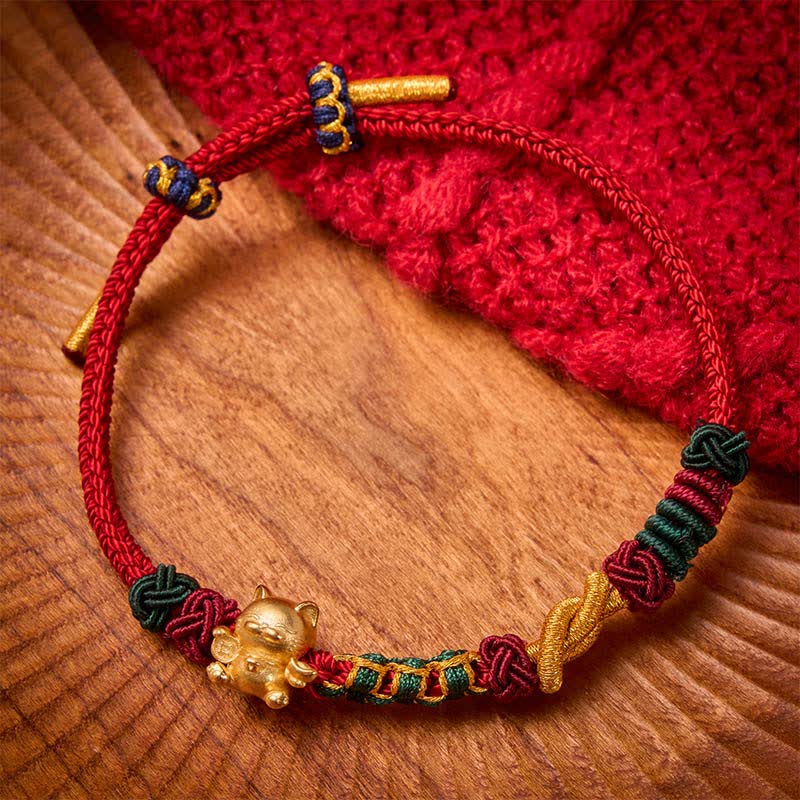 Buddha Stones Handgewebtes rotes Armband mit Glückskatzenmotiv - Rote Schnur - image 4
