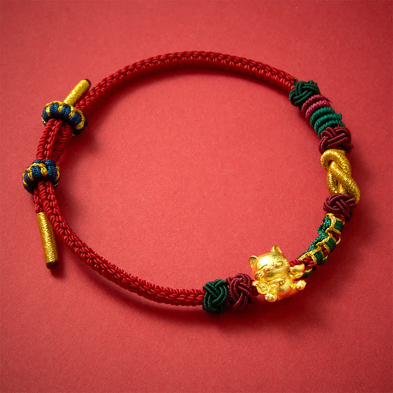 Buddha Stones Handgewebtes rotes Armband mit Glückskatzenmotiv - image 8