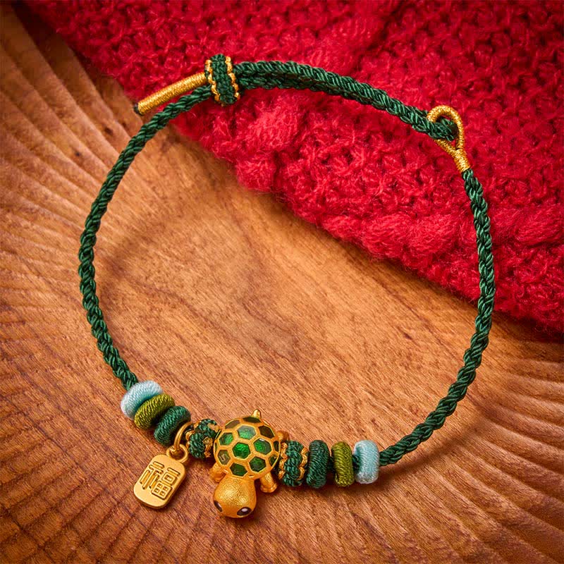 Buddha Stones Handgewebtes rotes Armband mit Schildkrötenmotiv (Fu-Charakter) - image 1