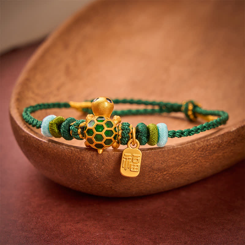 Buddha Stones Handgewebtes rotes Armband mit Schildkrötenmotiv (Fu-Charakter) - image 2