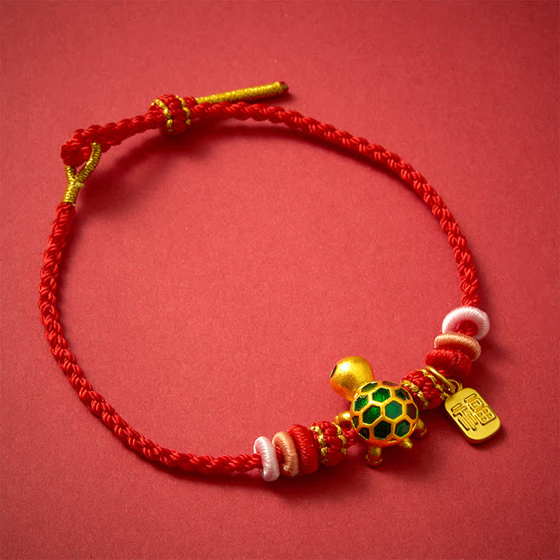 Buddha Stones Handgewebtes rotes Armband mit Schildkrötenmotiv (Fu-Charakter) - Rote Schnur - image 10