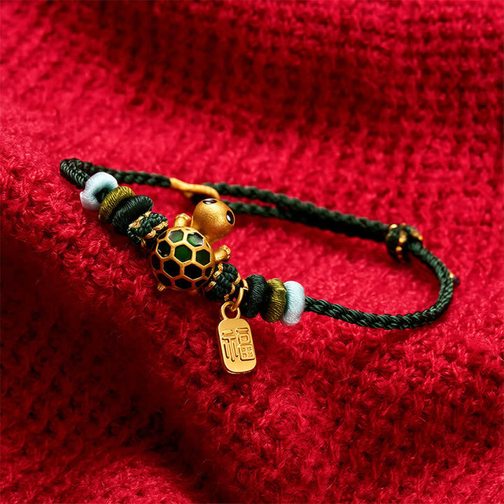 Buddha Stones Handgewebtes rotes Armband mit Schildkrötenmotiv (Fu-Charakter) - image 3