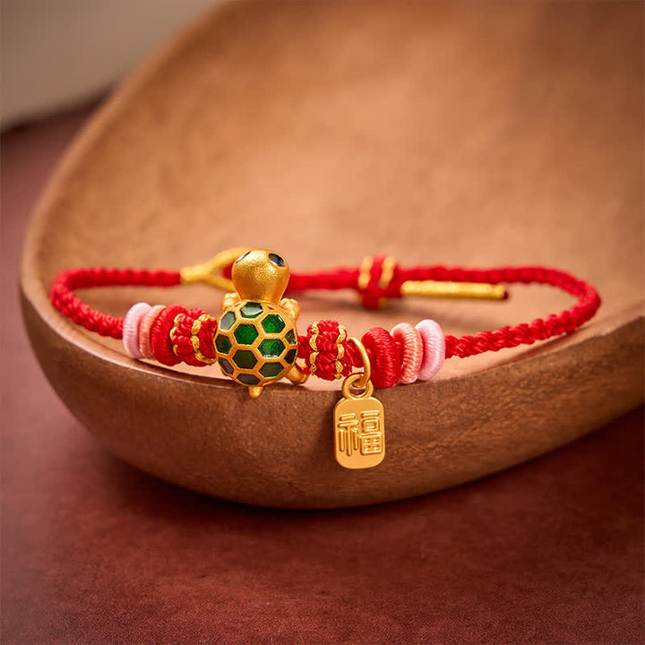 Buddha Stones Handgewebtes rotes Armband mit Schildkrötenmotiv (Fu-Charakter) - image 12