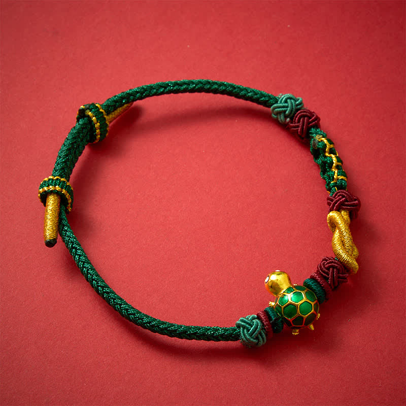 Buddha Stones Handgewebtes Schutzarmband aus Kupfer mit Schildkrötenmotiv und roter Schnur - image 1