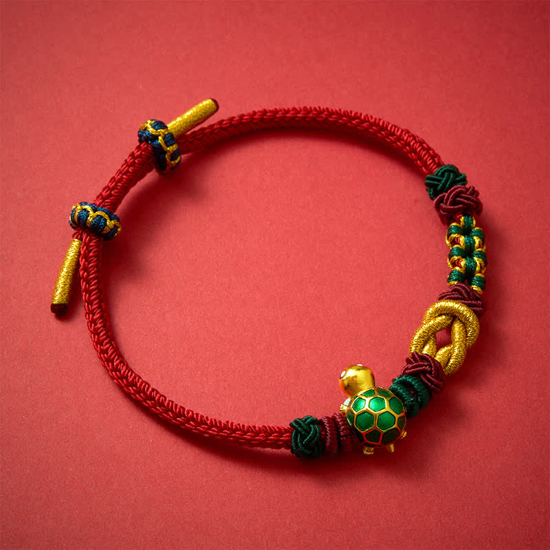 Buddha Stones Handgewebtes Schutzarmband aus Kupfer mit Schildkrötenmotiv und roter Schnur - image 10