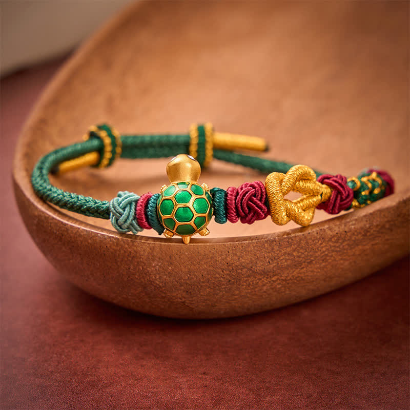 Buddha Stones Handgewebtes Schutzarmband aus Kupfer mit Schildkrötenmotiv und roter Schnur - image 2