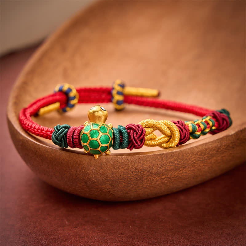 Buddha Stones Handgewebtes Schutzarmband aus Kupfer mit Schildkrötenmotiv und roter Schnur - image 11