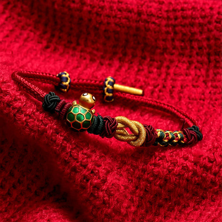 Buddha Stones Handgewebtes Schutzarmband aus Kupfer mit Schildkrötenmotiv und roter Schnur - image 12
