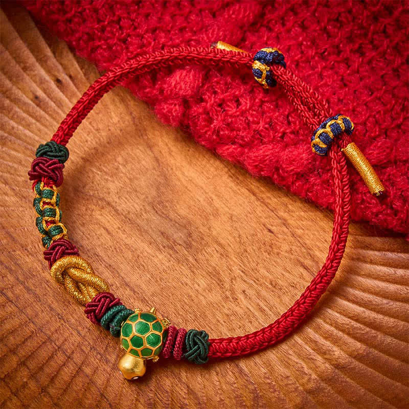 Buddha Stones Handgewebtes Schutzarmband aus Kupfer mit Schildkrötenmotiv und roter Schnur - Rote Schnur - image 0