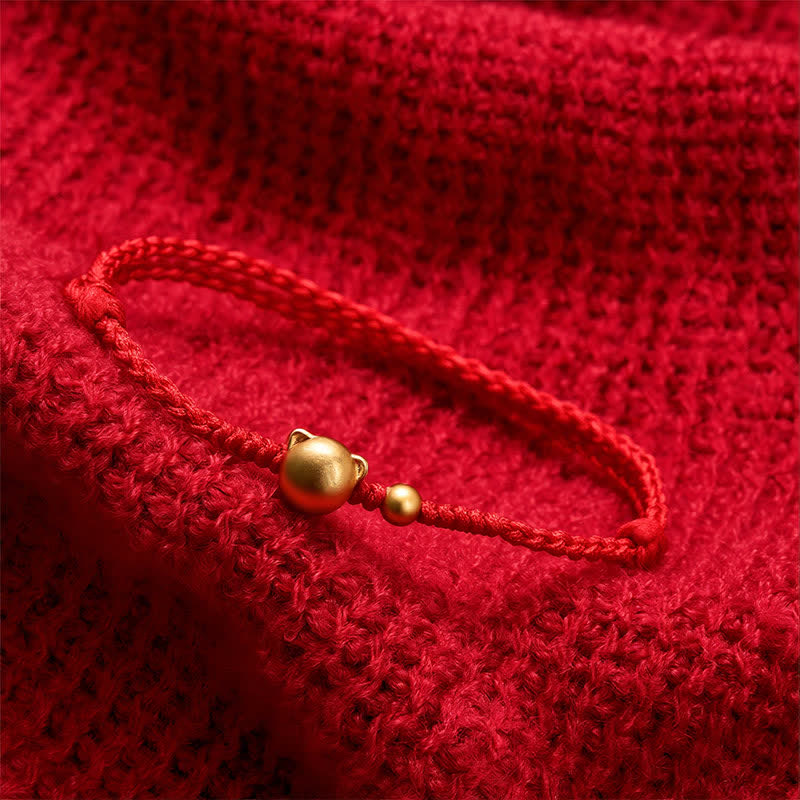Buddha Stones Rotes Armband aus Kupfer mit Katzenmotiv zum Schutz des Kopfes - image 3