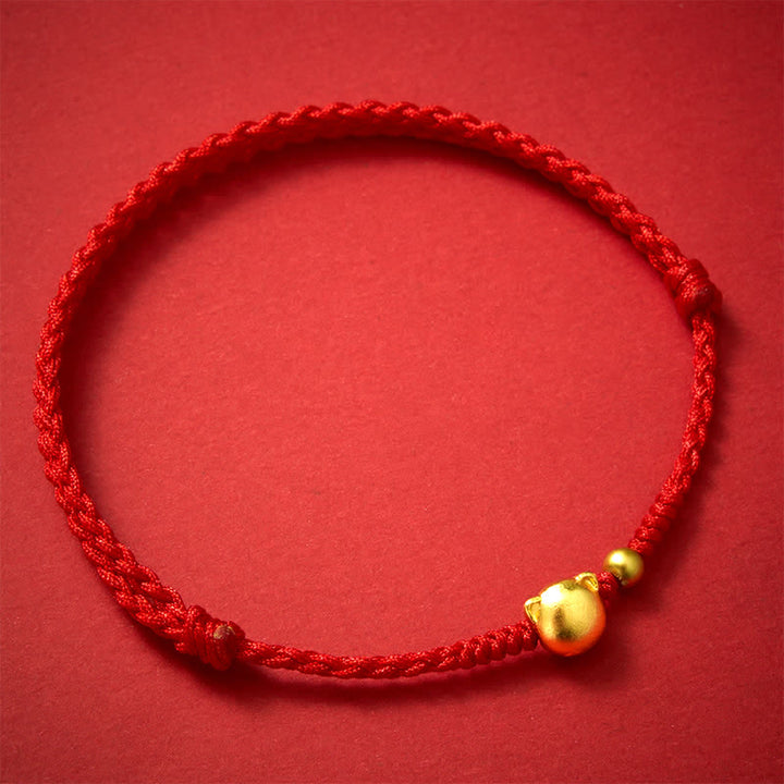 Buddha Stones Rotes Armband aus Kupfer mit Katzenmotiv zum Schutz des Kopfes - image 1