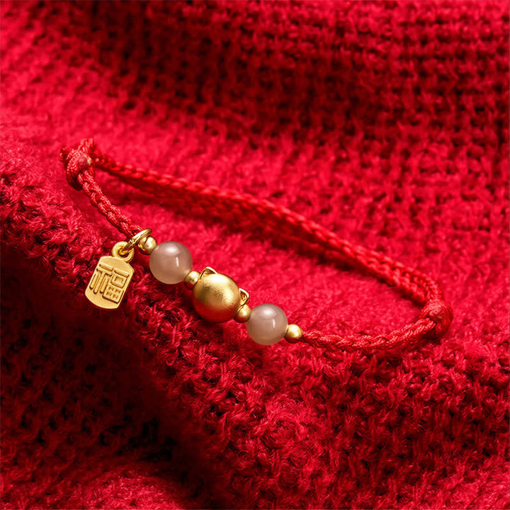 Buddha Stones Hetian Jade Fu Charakter Kupfer Katze Rotes Armband - image 3