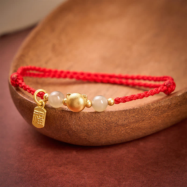 Buddha Stones Hetian Jade Fu Charakter Kupfer Katze Rotes Armband - image 2