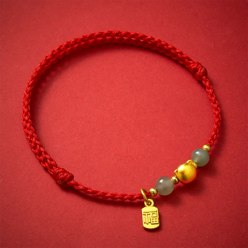 Buddha Stones Hetian Jade Fu Charakter Kupfer Katze Rotes Armband - image 1