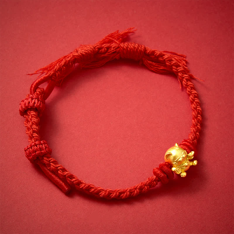 Buddha Stones Kupfernes Glückskatzen-Armband mit roter Schnur - image 9