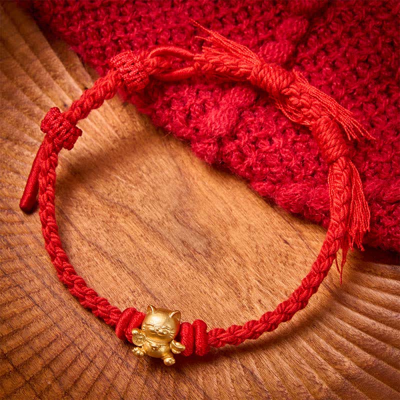 Buddha Stones Kupfernes Glückskatzen-Armband mit roter Schnur - Rot - image 4