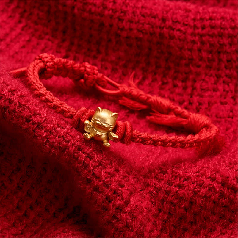 Buddha Stones Kupfernes Glückskatzen-Armband mit roter Schnur - image 10