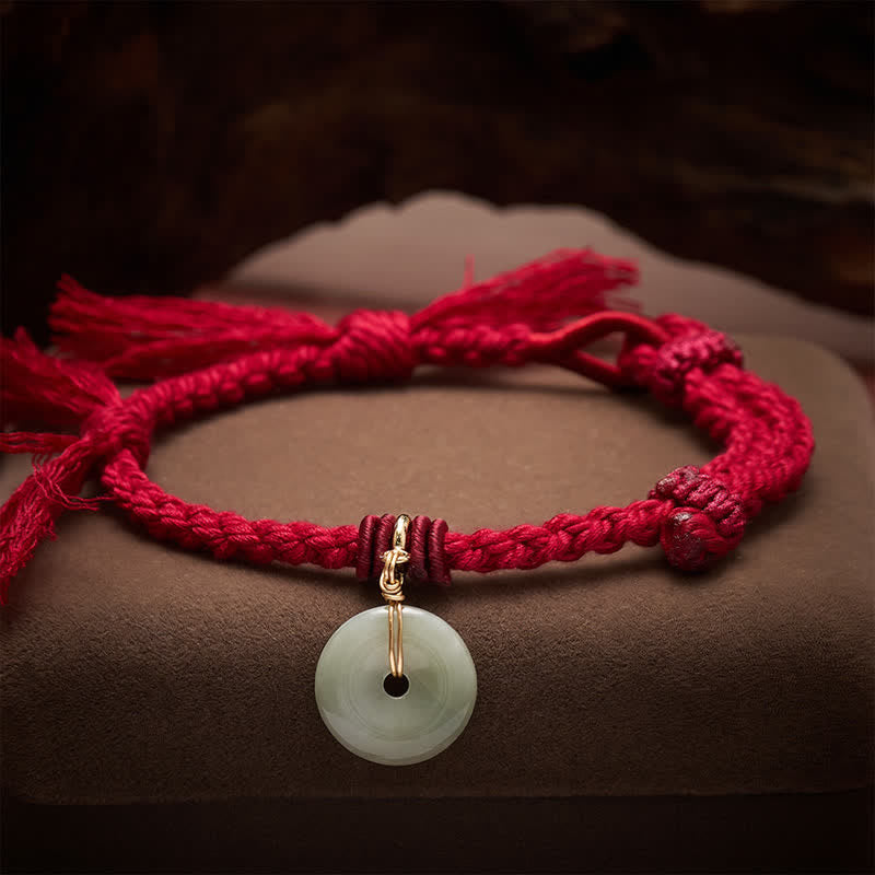 Buddha Stones Rotes Armband mit Friedensschnalle - image 2