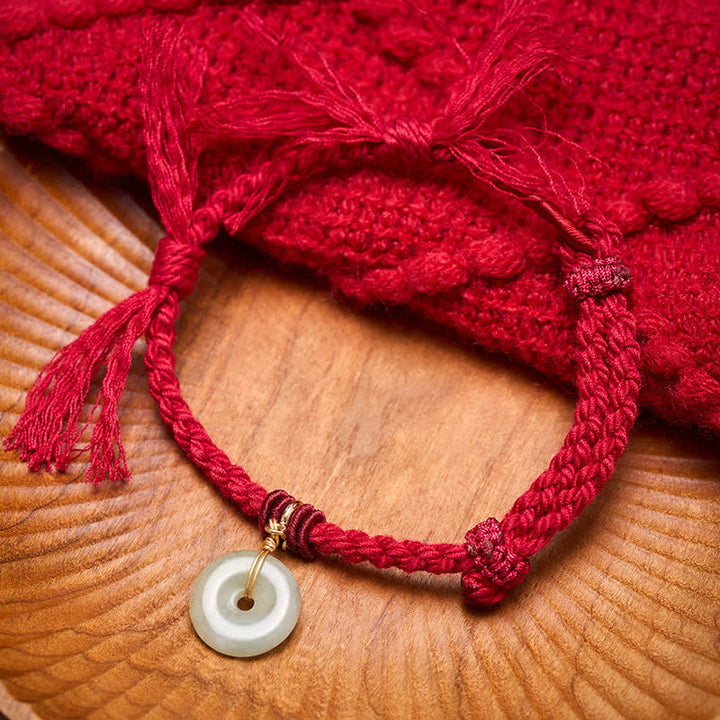 Buddha Stones Rotes Armband mit Friedensschnalle - Rote Schnur - image 0