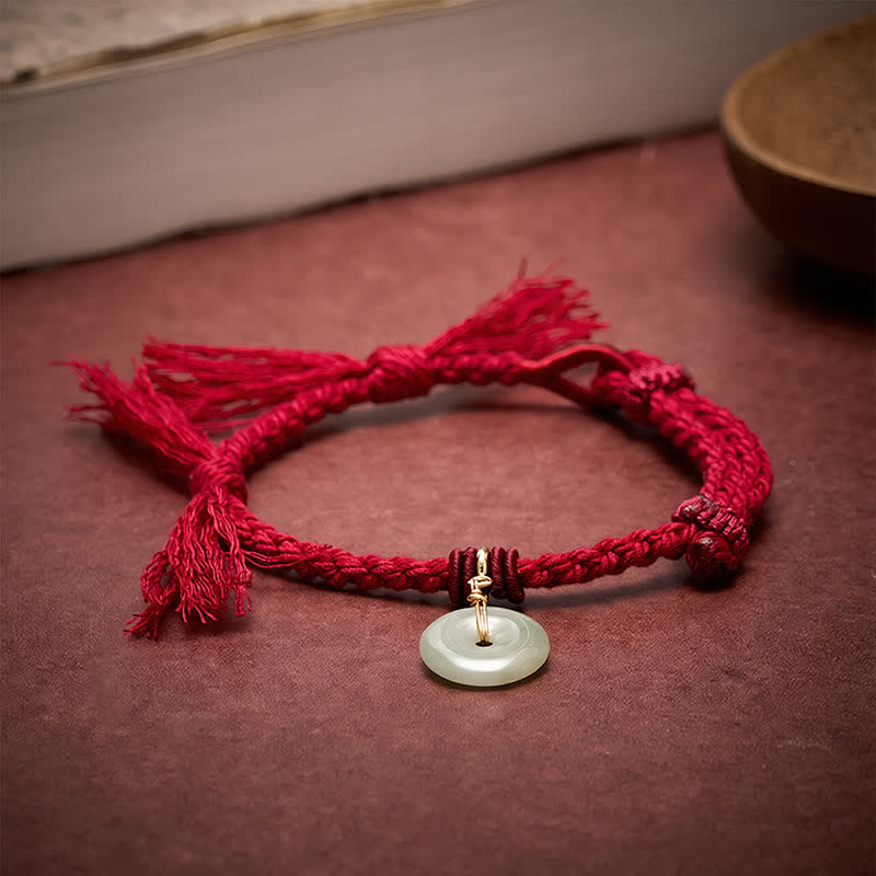 Buddha Stones Rotes Armband mit Friedensschnalle - image 1