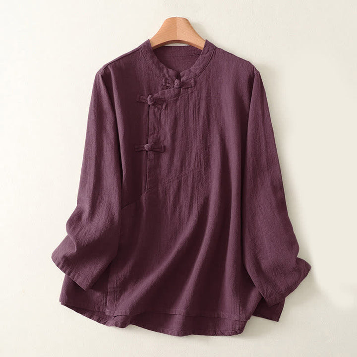 Buddha Stones Casual Plain Frog-Buttons Damen Langarmhemd - Lila - US 8-10, UK/AU 12-14, EU 40-42 (2XL) - image 1