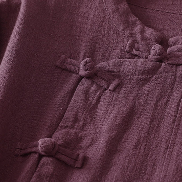 Buddha Stones Casual Plain Frog-Buttons Damen Langarmhemd - image 3