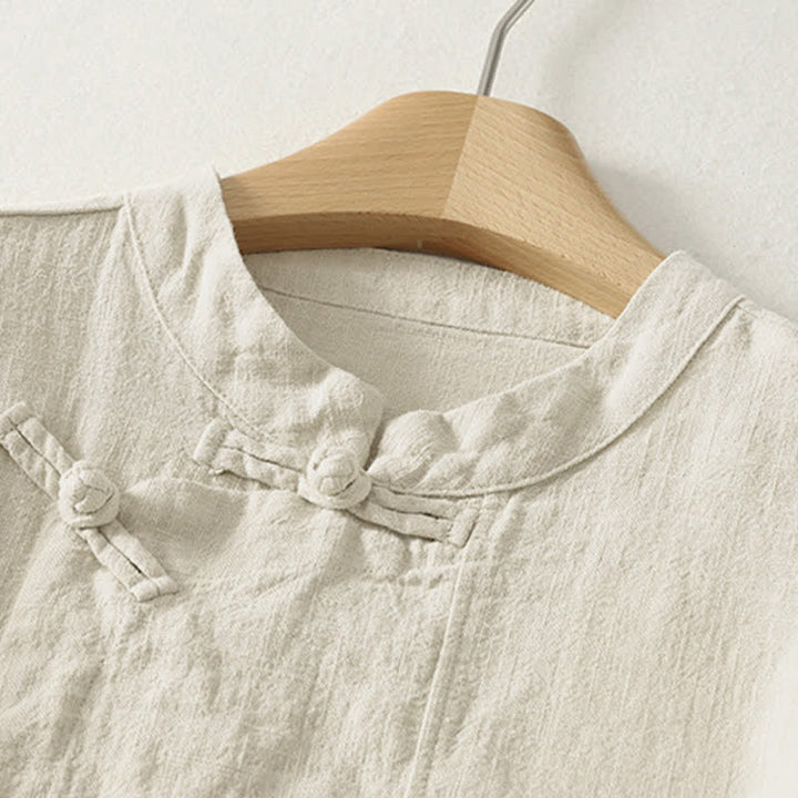 Buddha Stones Casual Plain Frog-Buttons Damen Langarmhemd - image 8