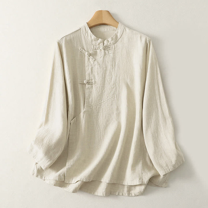 Buddha Stones Casual Plain Frog-Buttons Damen Langarmhemd - Beige - US 8-10, UK/AU 12-14, EU 40-42 (2XL) - image 6