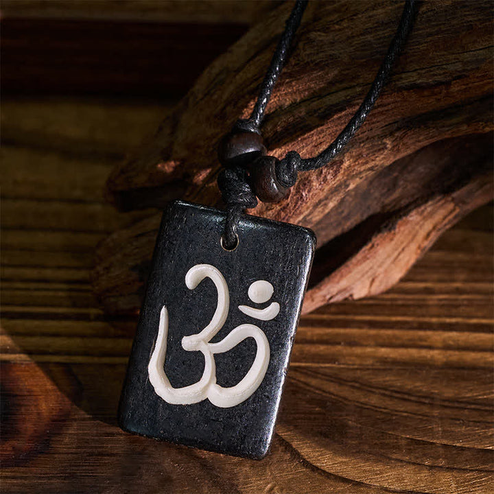Buddha Stones Handgeschnitzte Halskette mit OM-Anhänger aus Knochenperle, tibetische Achtsamkeitsmeditation - image 4