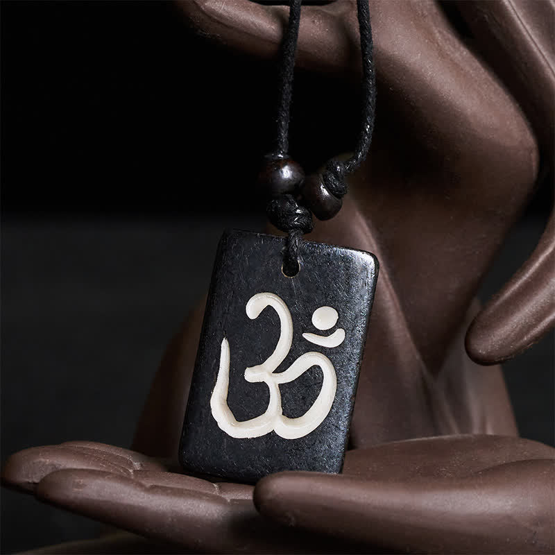 Buddha Stones Handgeschnitzte Halskette mit OM-Anhänger aus Knochenperle, tibetische Achtsamkeitsmeditation - image 2