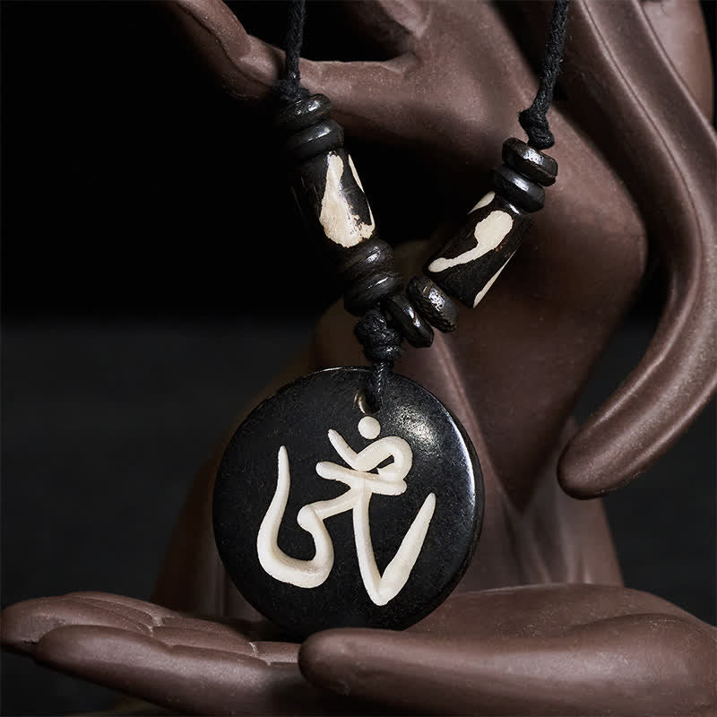 Buddha Stones Knochenperlen-OM-Tibetische runde Anhänger-Verbindungskette - image 3