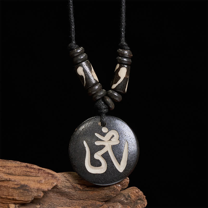 Buddha Stones Knochenperlen-OM-Tibetische runde Anhänger-Verbindungskette - OM (Achtsamkeit ♥ Verbindung) - image 0