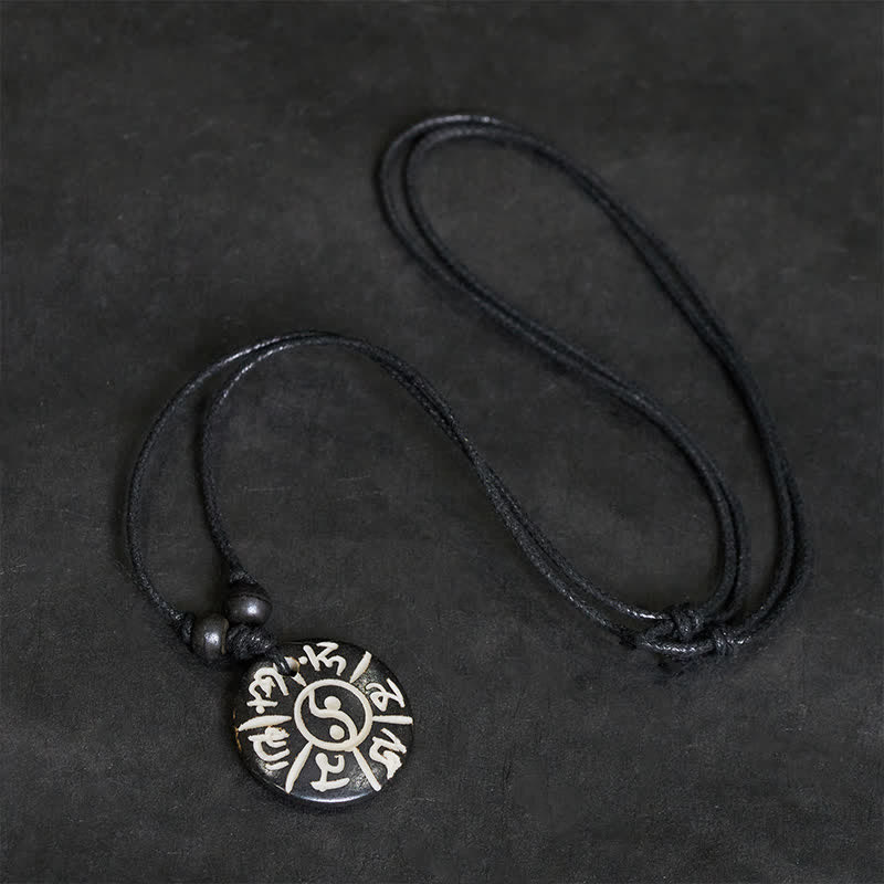 Buddha Stones Handgeschnitzte Knochenperlen-Halskette mit Om-Mani-Padme-Hum-Yin-Yang-Schutzsymbol - image 3