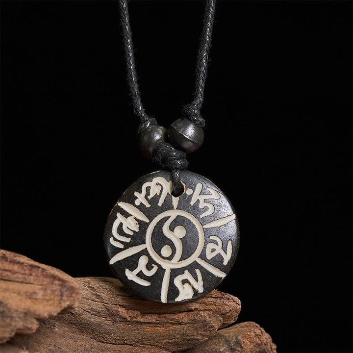 Buddha Stones Handgeschnitzte Knochenperlen-Halskette mit Om-Mani-Padme-Hum-Yin-Yang-Schutzsymbol - Om Mani Padme Hum (Liebe ♥ Fokus) - image 0