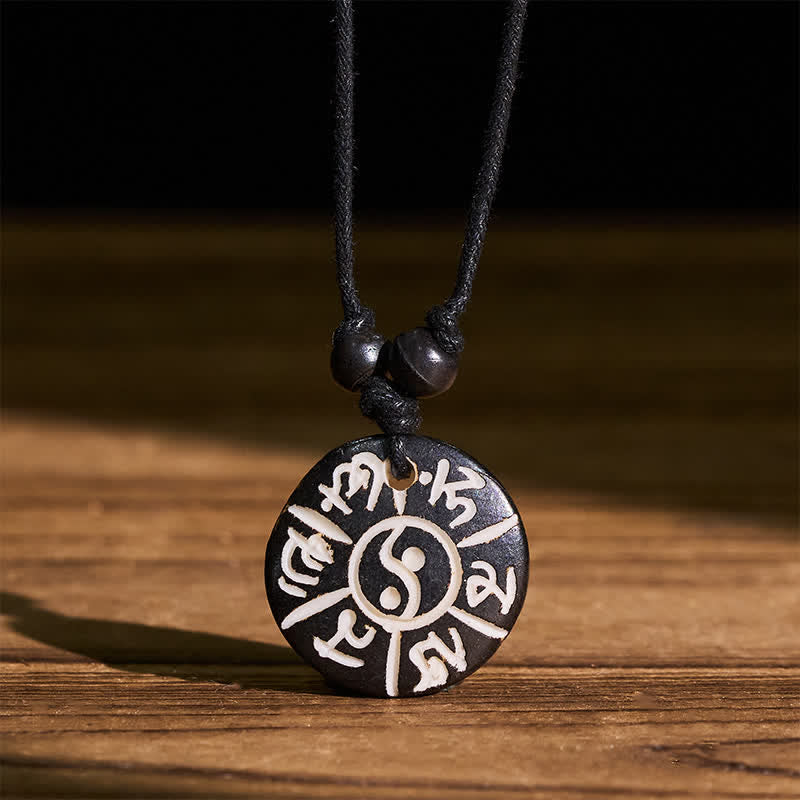 Buddha Stones Handgeschnitzte Knochenperlen-Halskette mit Om-Mani-Padme-Hum-Yin-Yang-Schutzsymbol - image 4