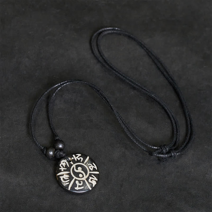 Buddha Stones Handgeschnitzte Knochenperlen-Halskette mit Om-Mani-Padme-Hum-Yin-Yang-Schutzsymbol - image 3